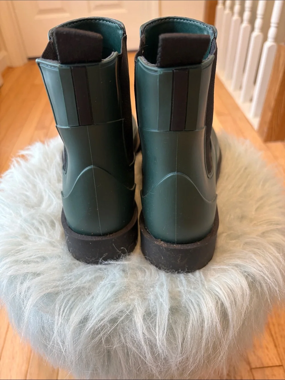 Bernardo Emerald Green Slip-On Chelsea Boots with Black Elastic rain boots